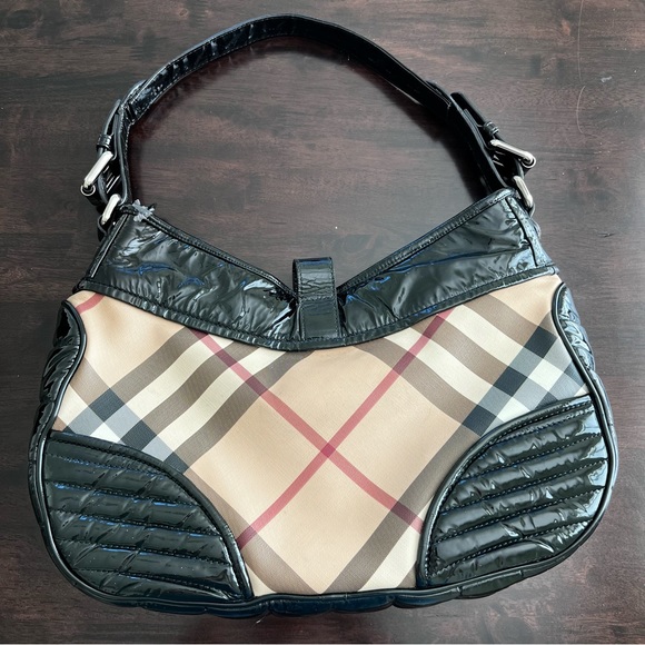 Authentic Vintage Burberry Large Canvas Shoulder Bag w Patent Leather - Picture 3 of 15